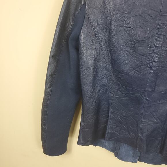 Cigno Nero Blue Leather Moto Jacket Size 36 - Picture 8 of 12